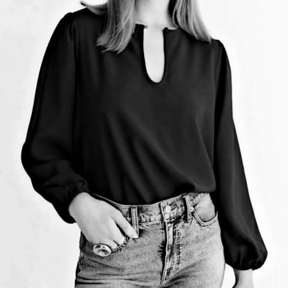 J.Crew Blouse Keyhole Top Sz Large Petite Black Career Business Crepe NWT - Picture 1 of 6